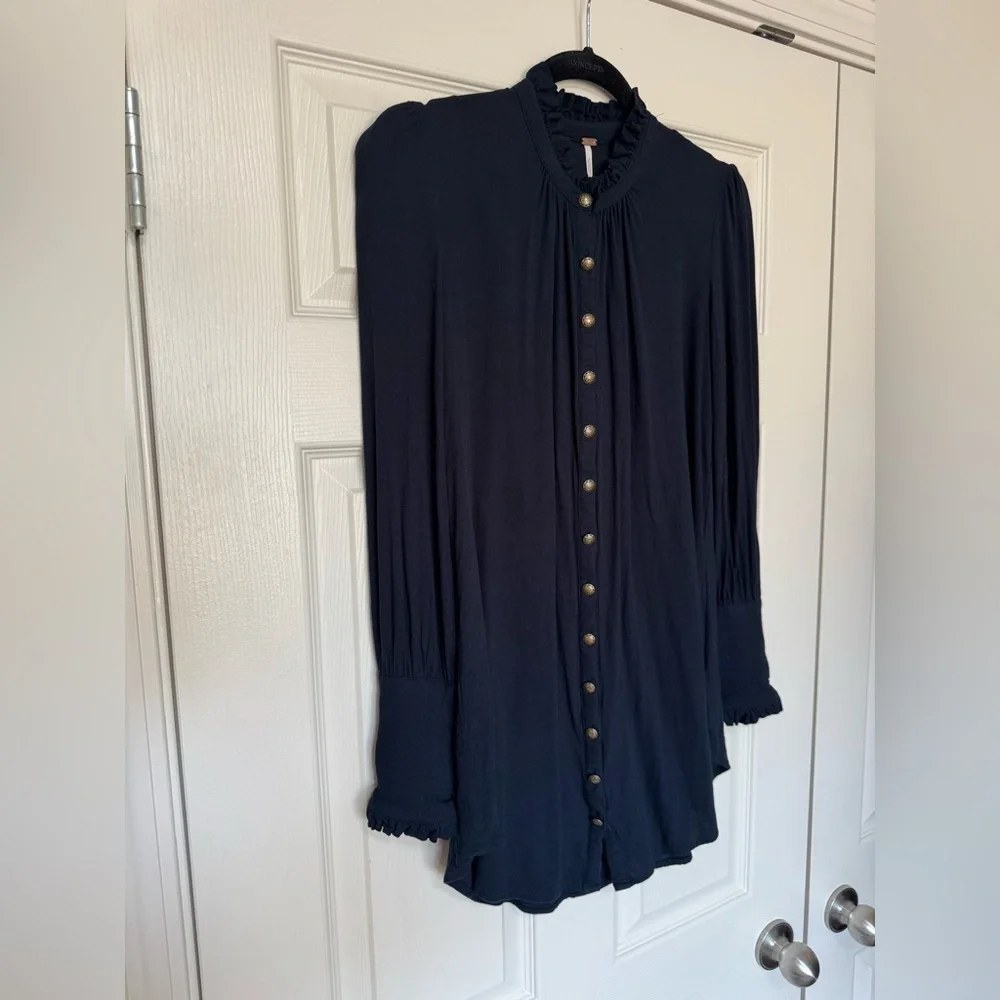 Free People tunic dress button up button down mini dress ruffle